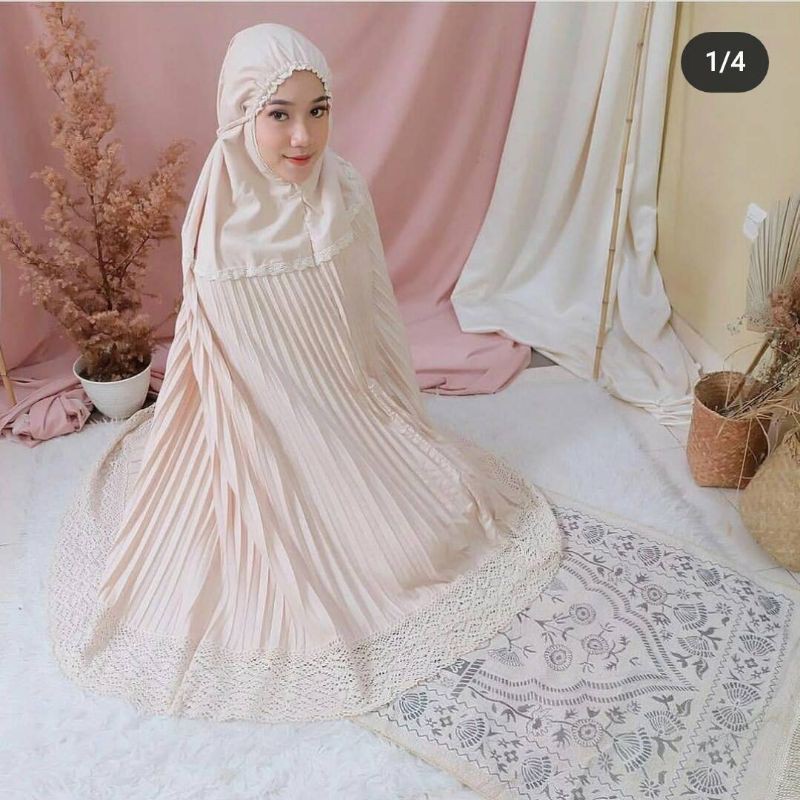 Mukena Katun Mikro Plisket Kombinasi Renda Rajut