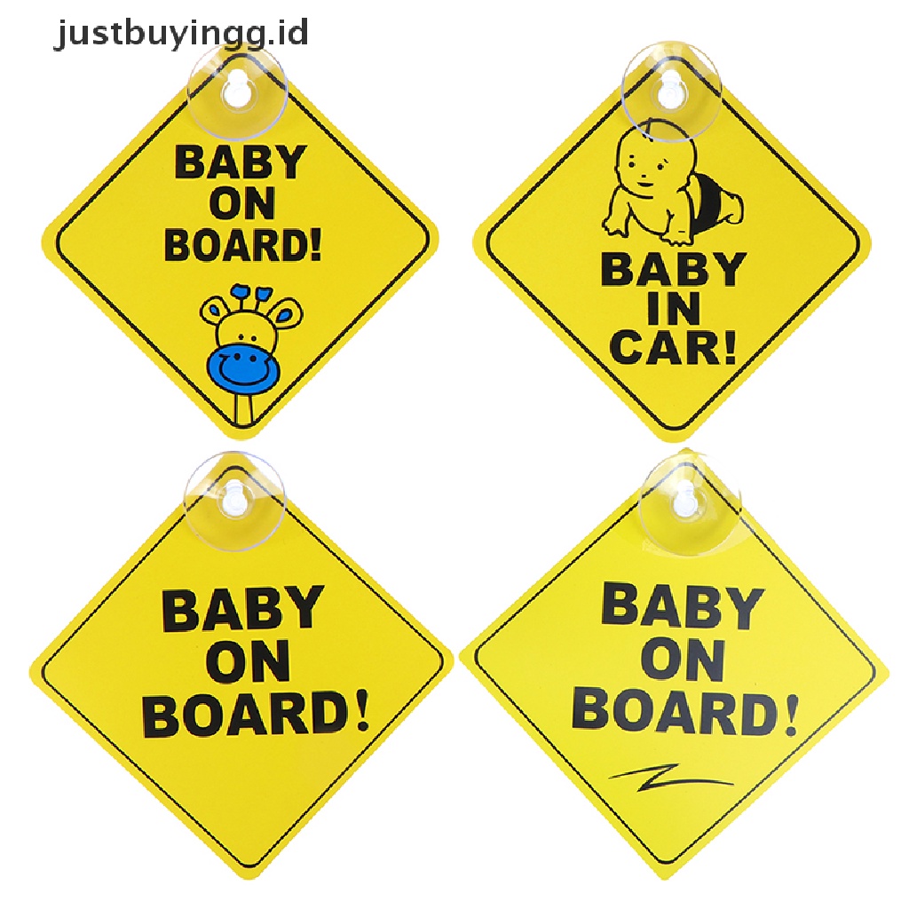 Justbuyingg.Id Stiker Peringatan Baby On Board Reflektif 12cm Warna Kuning Dengan Suction Cup Untuk Jendela Mobil