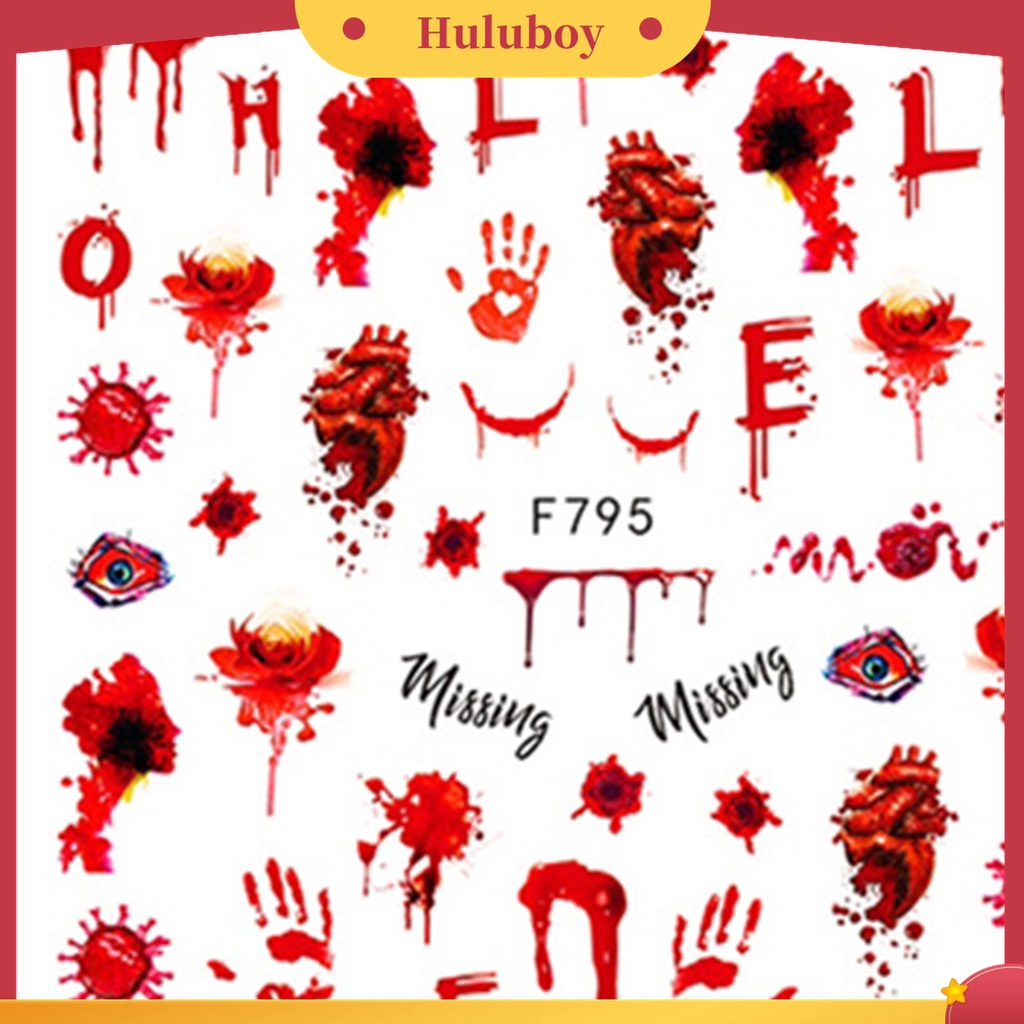 Huluboy Huluboy♡ 2pcs / Set Stiker Kuku Motif Tangan Berdarah Mata Merah Untuk Halloween