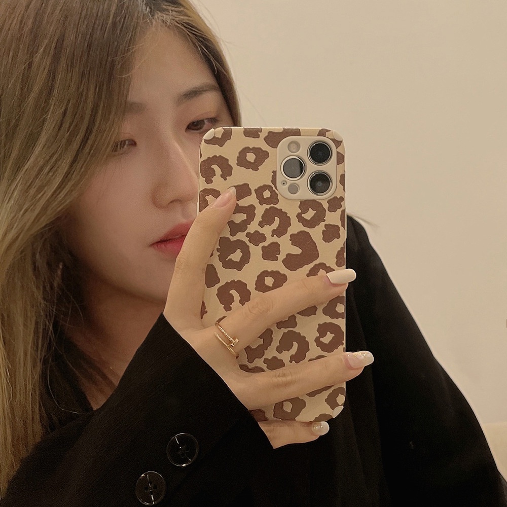 IPHONE Case Cover Handphone Lembut Serat Kulit Motif Leopard Untuk Iphone14 13 12 Mini11 Pro Max X XS XR 87 PLUS