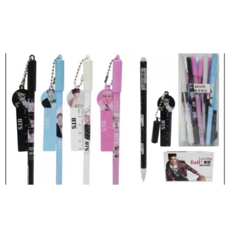 (12pc) PEN GEL GANTUNG BTS/GEL PEN BTS/PEN GANTUNG BUKU BTS-GTNG GARISAN OranG