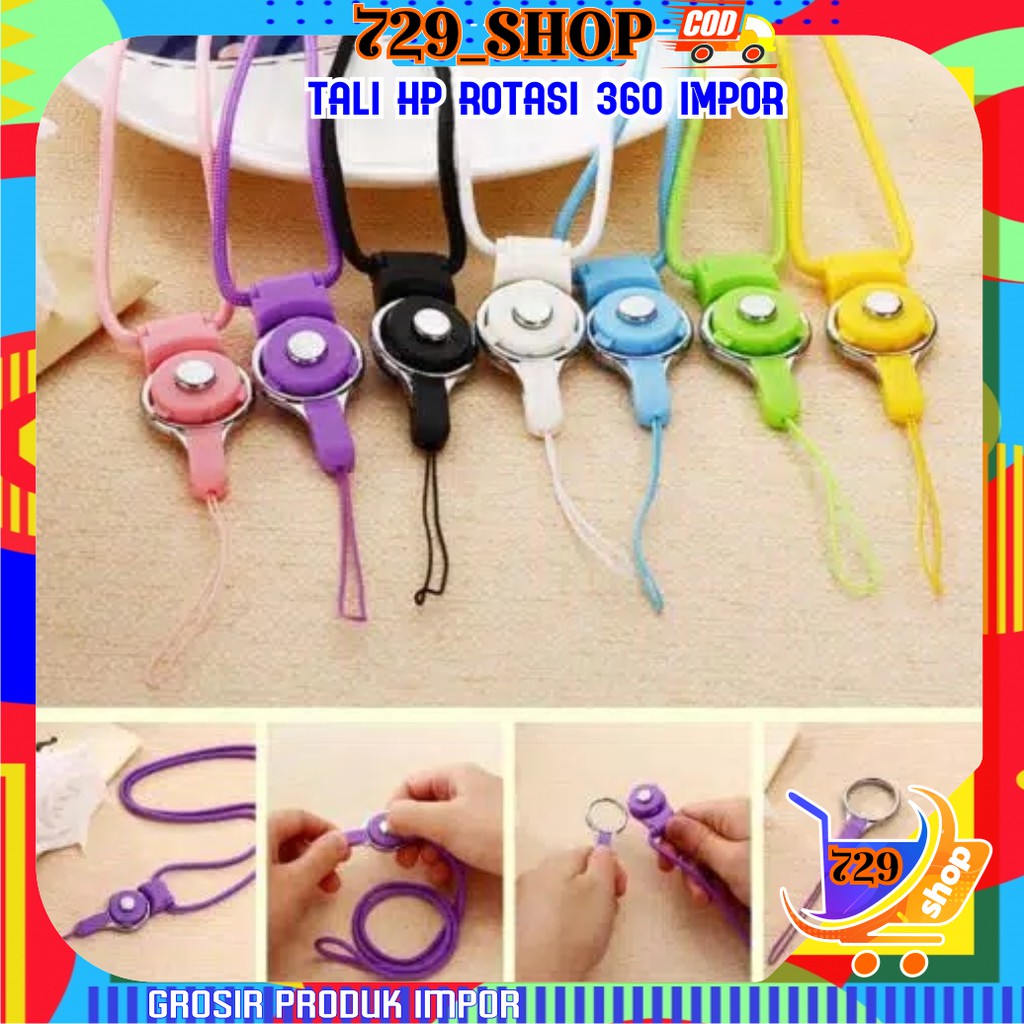 Kalung Tali ID Card / Kalung HP 2 in 1 Putar 360* Import / Strap Card Phone Import Best Seller