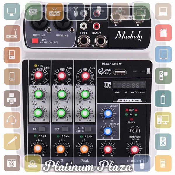 Muslady Professional Compact Mixing Console Mixer 4 Channel Phantom Power 48V - AI-4 - White`3RY7LY-