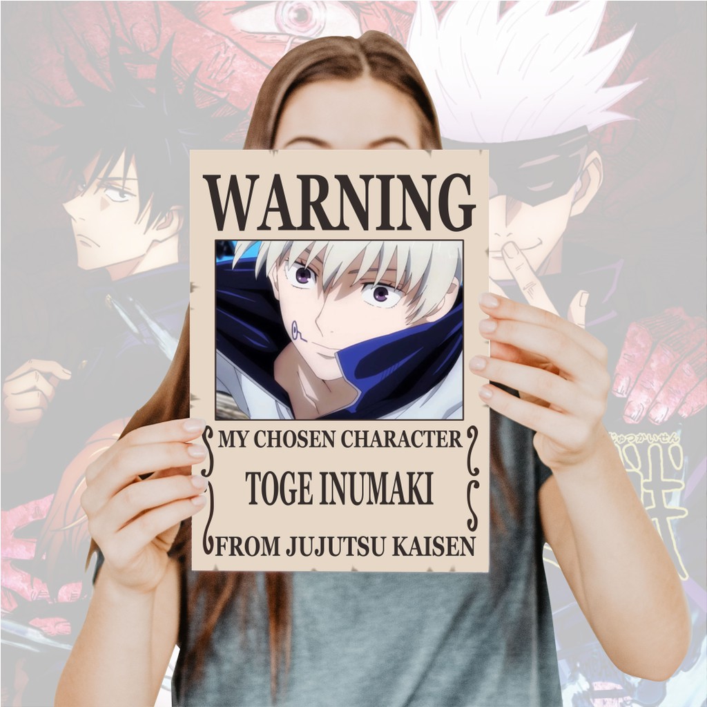 Poster Jujutsu Kaisen Warning Anime Itadori Yuji Fushiguro Megumi Gojo Satoru Sukuna- Size A4+-6 Inumaki