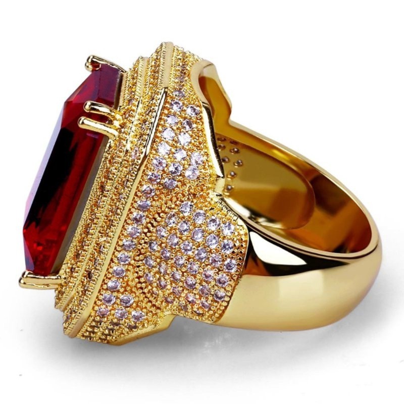 SEUSUK   Fashion Popular Men Gold Filled Garnet Red Diamond Wedding Ring Jewelry