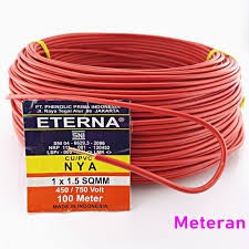 Kabel Eterna NYA 1X1.5mm Merah / Biru / Hitam / Kuning Hijau Meteran/ Eceran