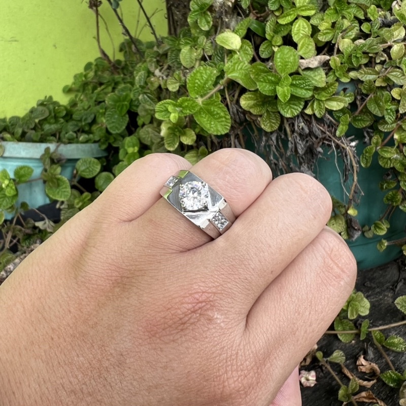 Cincin Pria Berlian Cubic Zirconia AAA Ring Titanium Stainless Steel Anti Karat dan Tahan Luntur