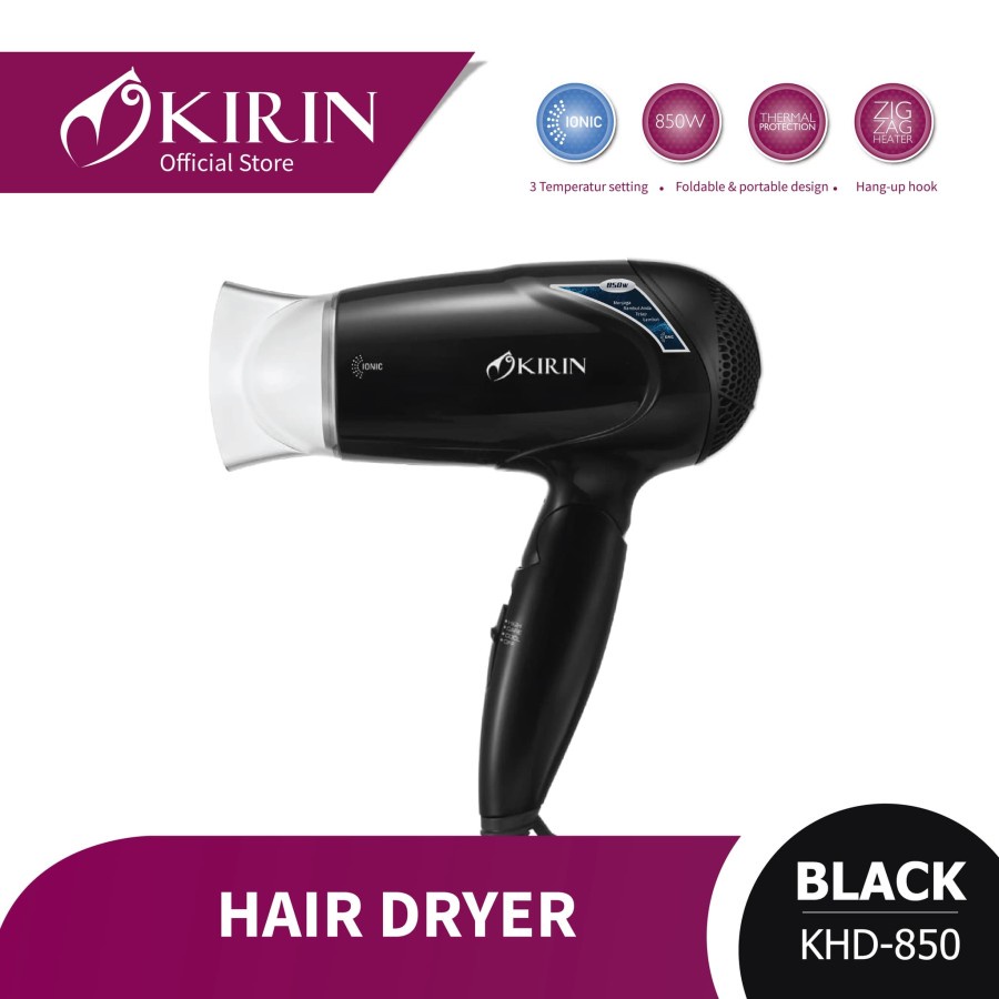 KIRIN Hair Dryer - Alat pengering Rambut KHD 850 BLACK - Garansi Resmi Kirin 1 Tahun