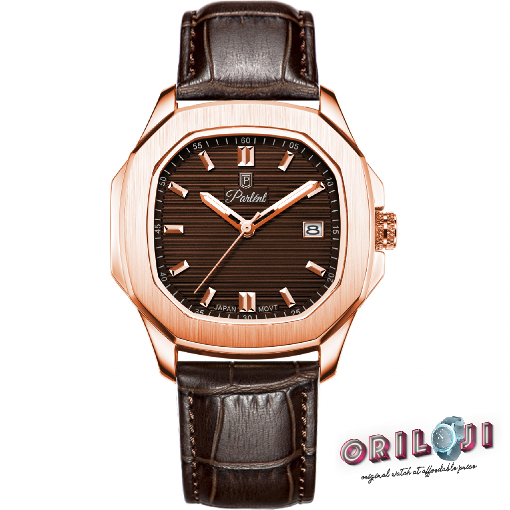 Jam Tangan Cowok Genuine Leather Automatic Original Parlent Phoenix gold