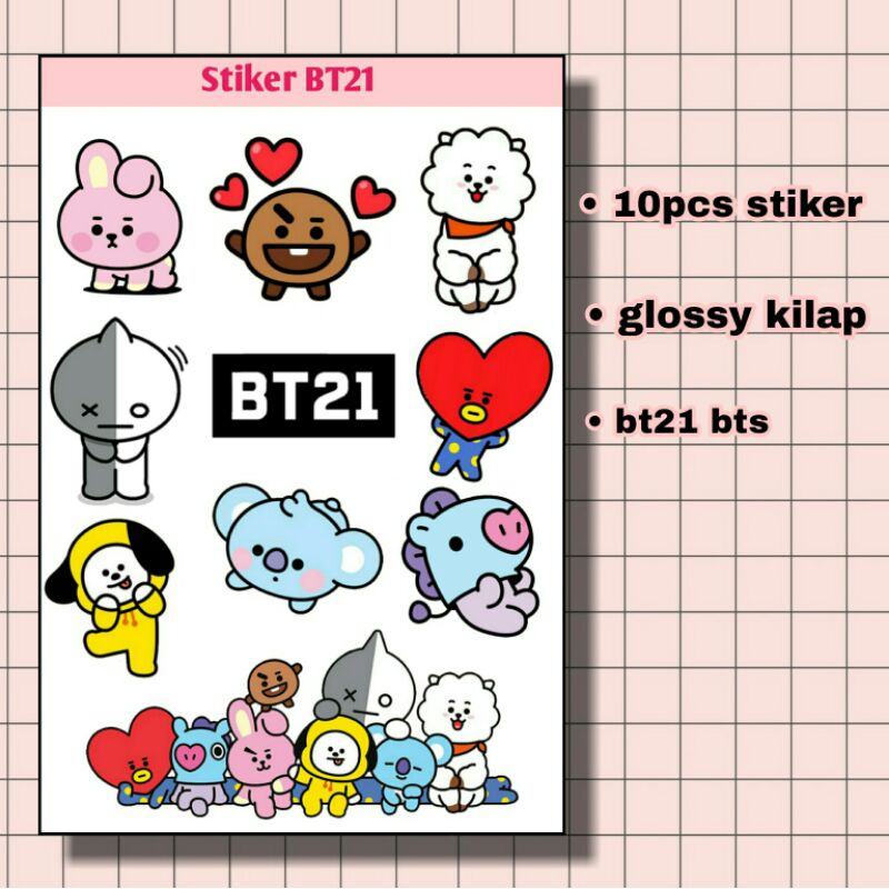 

10pcs stiker bt21 bts stiker dekorasi lucu murah glossy