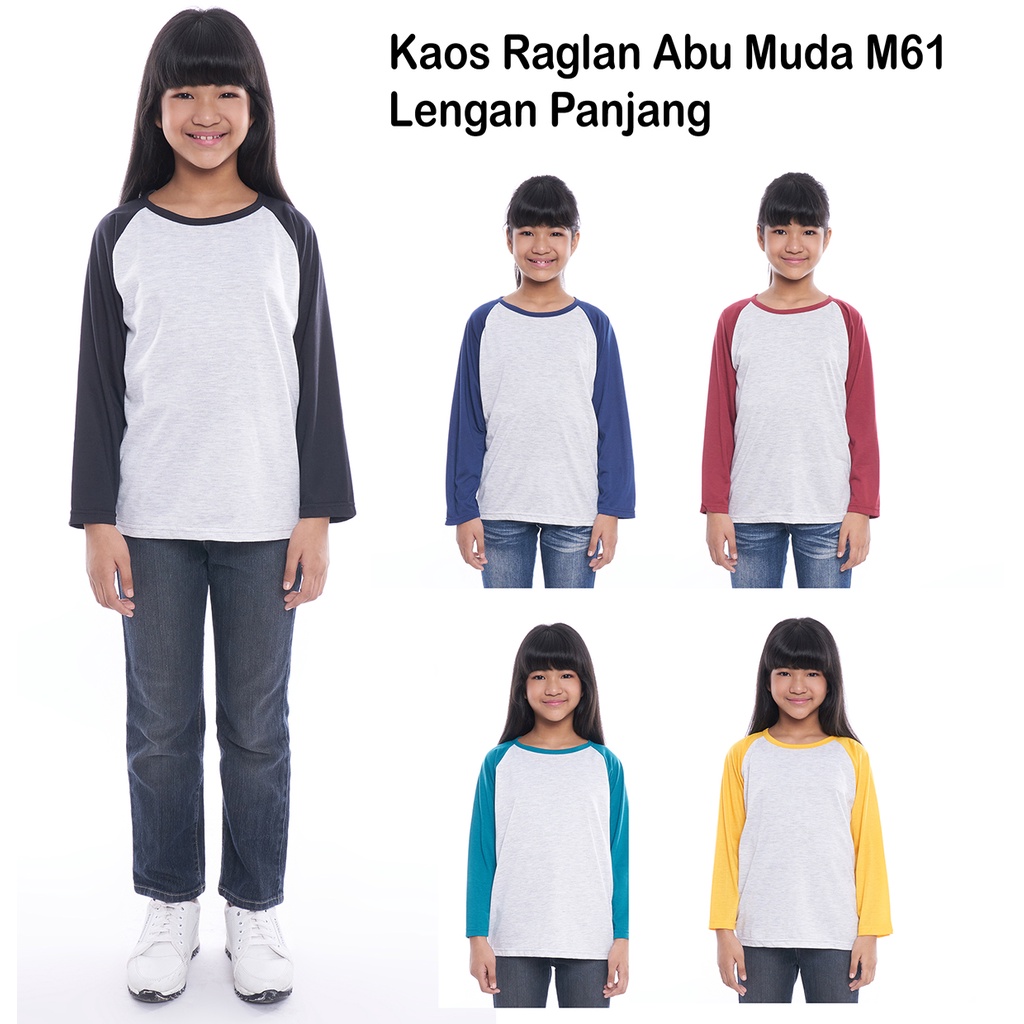 Kaos Raglan Anak Lengan Panjang Abu Muda Misty M61