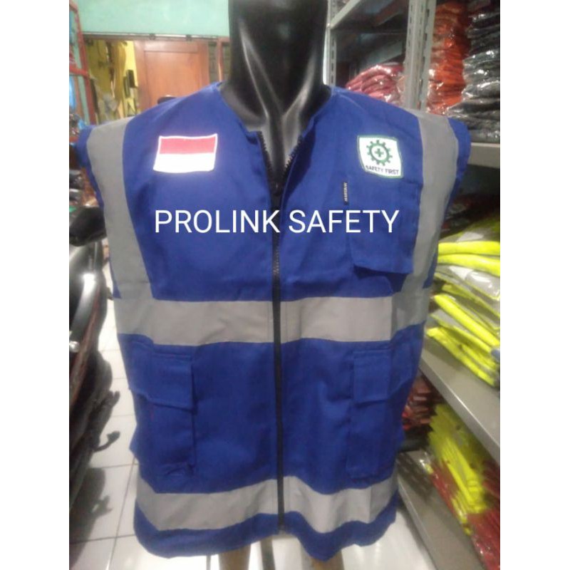 ROMPI SAFETY BAHAN KAIN DRILL FREE LOGO K3 BENDERA BIRU RESLETING 3 KANTONG SAKU