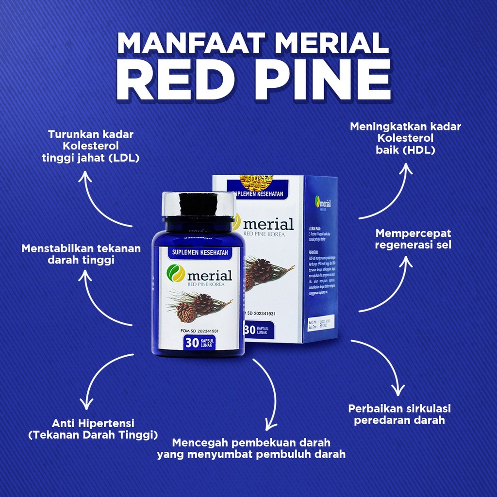 MERIAL Red Pine Korea Obat Kolesterol Pinus Merah Suplemen Kesehatan Turunkan Hipertensi Fish Oil DHA EPA 30 Softgel