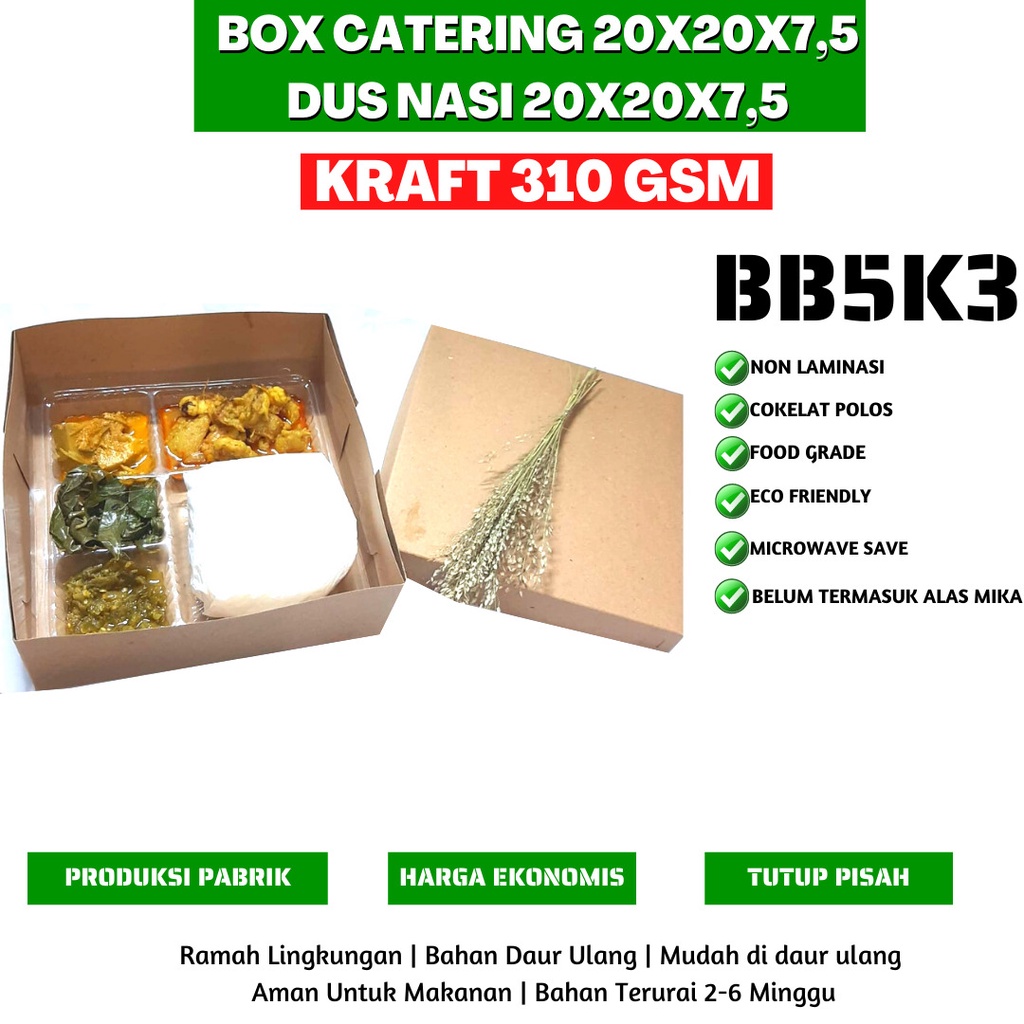Box Nasi Catering Dus 20x20 Kotak Nasi (BB5K3-20X20X7.5 Cm)