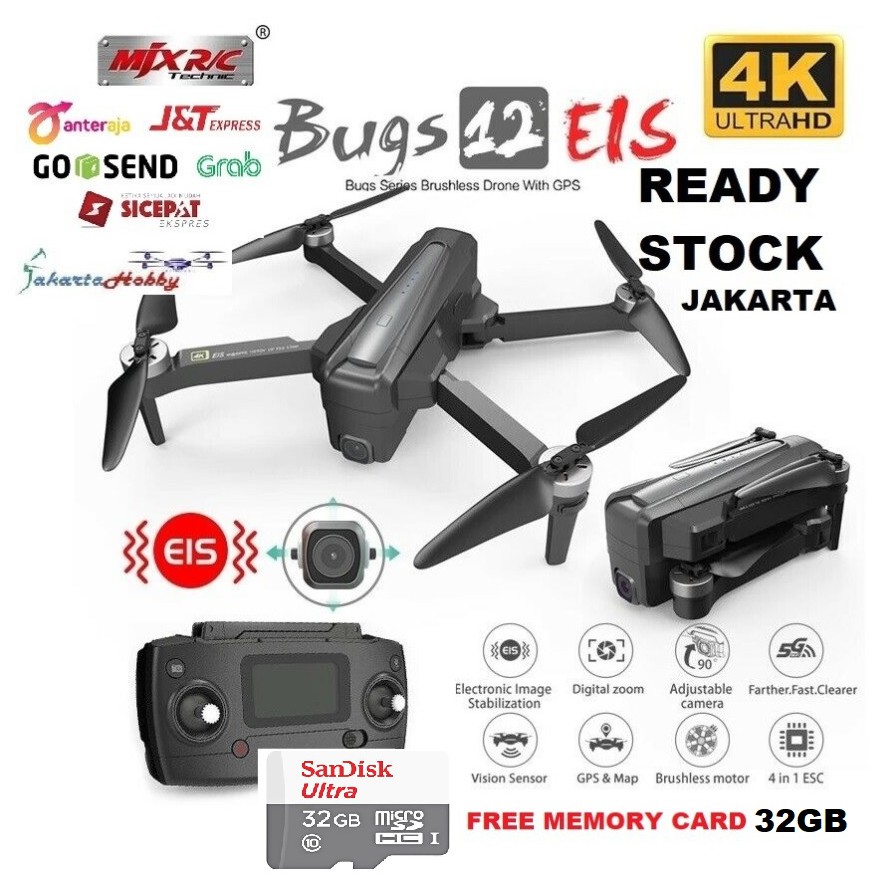 (FREE MEMORY) MJX Bugs 12 B12 EIS GPS Brushless 4K Digital Zoom Drone  VS B20 EIS Drone Camera