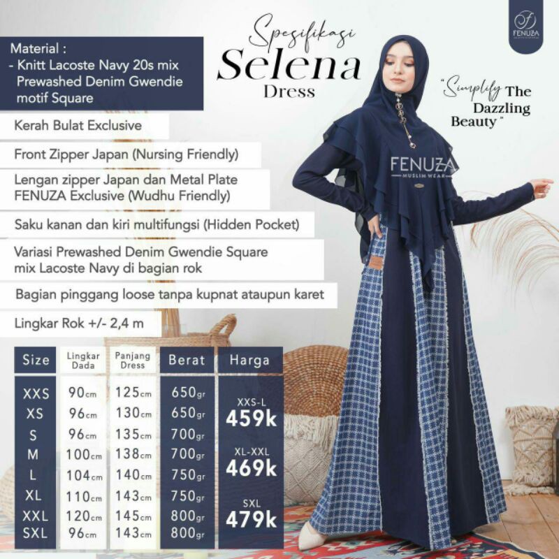 SELENA DRESS FENUZA GAMIS SYARI KNITT MIX DENIM CANTIK
