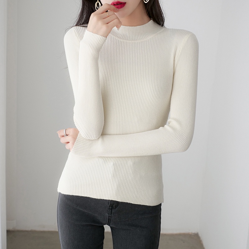 【Elegant】Women Bodycon Half-Collar Long Sleeve Pullovers  Knitted Tops 7446