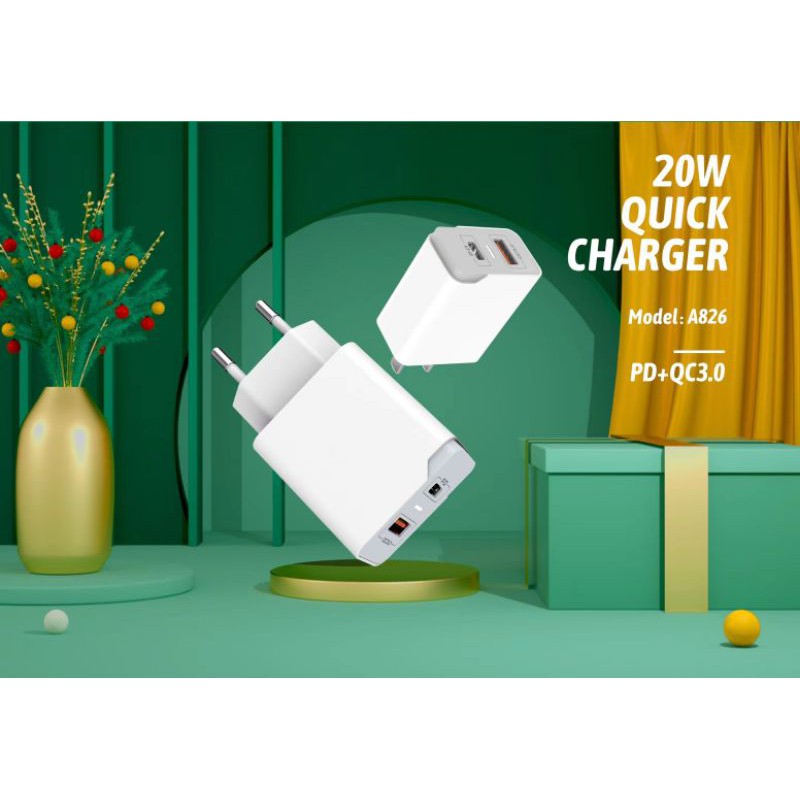 Aspor PD &amp; usb QC 20 watt Home Charger PD Type-C &amp; Usb Fast Charging Qualcomm 3.0