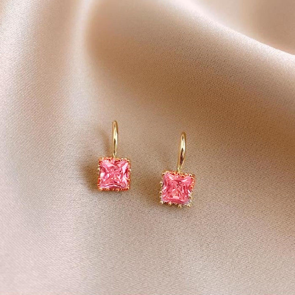 1 Pasang Anting Kait Bentuk Persegi Bahan Zirkon Warna-Warni Gaya Korea Untuk Wanita