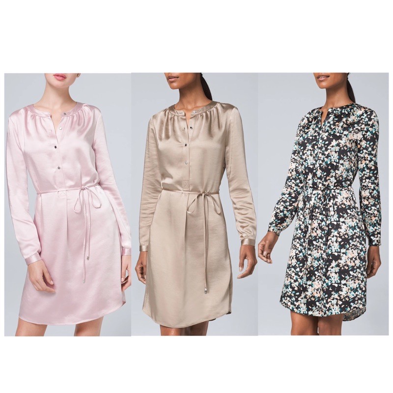 Whbm Satin Shirt Dress - Abtract, Pink Rose, Brown Gold