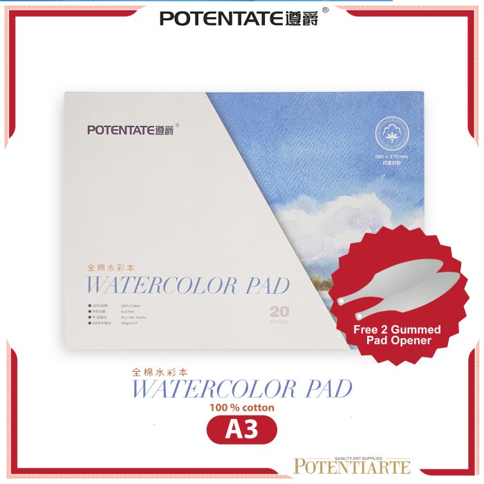 

Kertas Cat Air Potentate Cotton A3 Watercolor Paper Pad