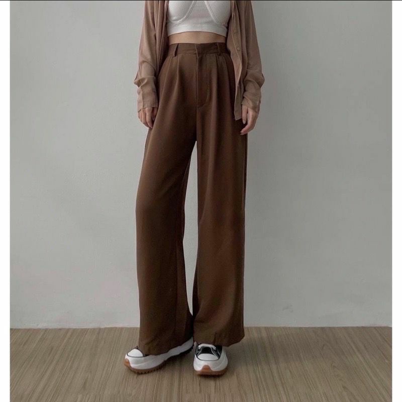 HIGHWAIST LOOSE PANTS TROUSERS CELANA ANTI KUSUT