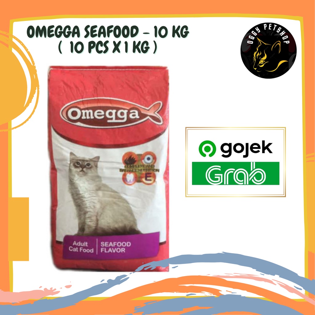 OMEGGA SEAFOOD 10 Kg Makanan Kucing 10 pcs x 1 Kg Khusus Grab/Gojek