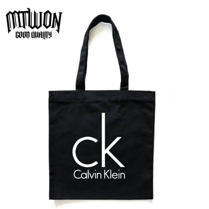 Totebag CALVIN KLEIN logo tas tote bag resleting pria wanita unisex canvas katun cotton kekinian hit