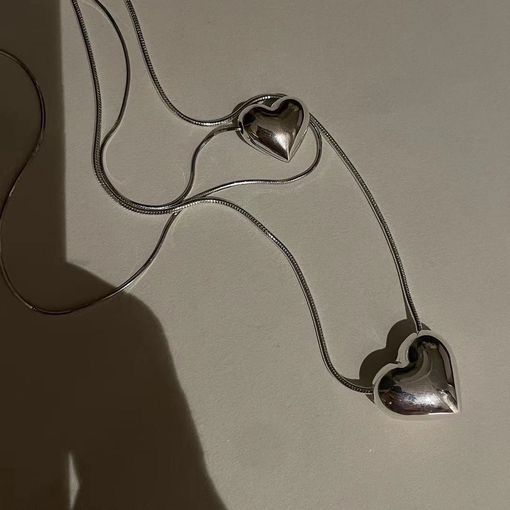 Kalung Rantai Dengan Liontin Hati Mewah Ala Korea Untuk Wanita