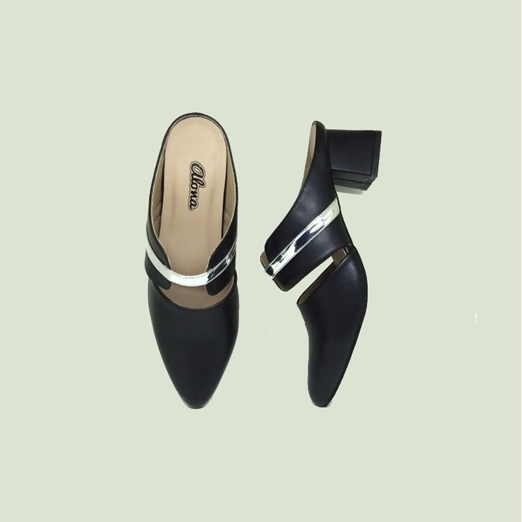 Sepatu sandal Wanita Heels big size / sandal sepatu bustong cewe modis Ukuran Jumbo kaki Besar-panjang sendal heel pesta arisan ibu2 kondangan krem-hitam