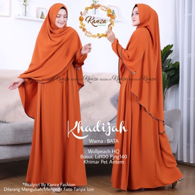 Gamis Khimar Wolfis Polos KHADIJAH SYARI DRESS WOLLPEACH BUSUI ori KHANZA