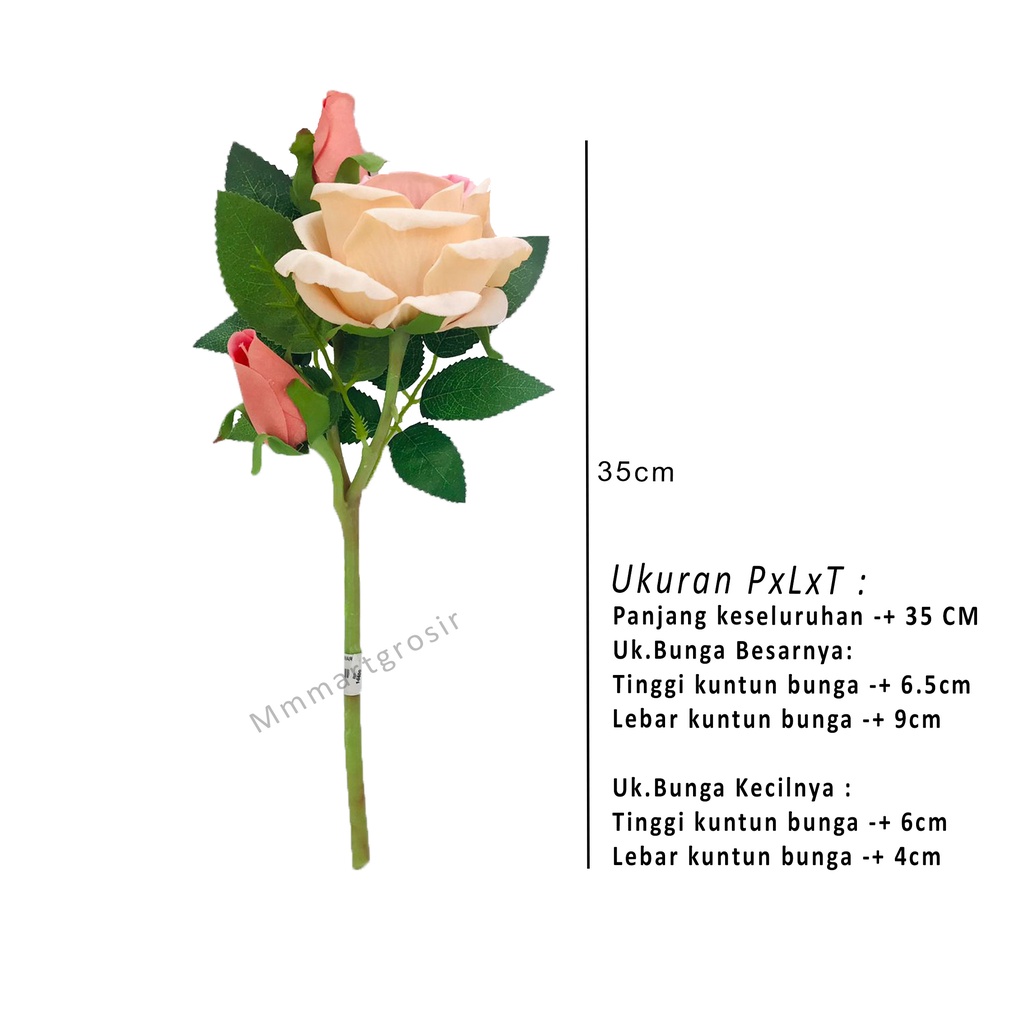 Bunga rose Batang Platik / Bunga Dekorasi / bunga Hias / bunga Artificial / peach