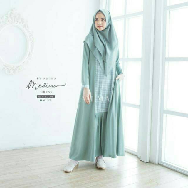 MEDINA DRESS AMIMA GAMIS SYARI POLOS MIX MOTIF KOTAK