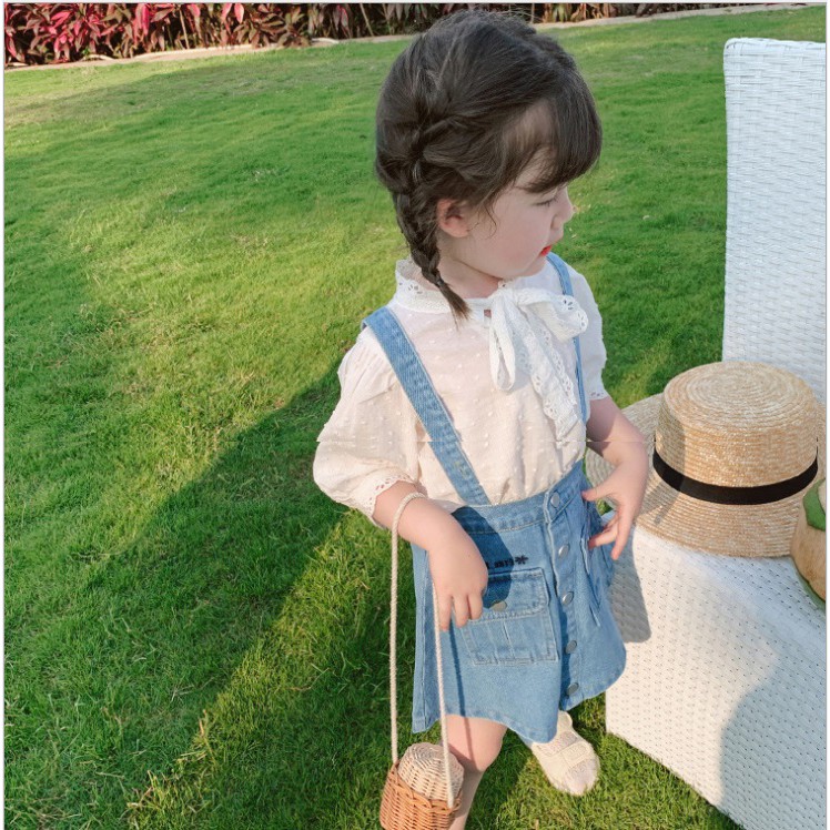 Dress Jeans Overall Anak Perempuan motif PITA RENDA JEANS Import Pakaian Anak Cewek 2-7 tahun