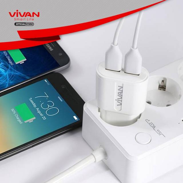 Kepala casan Vivan DD02 original 2 port 2,4 dual usb charger kepala cas gratis kabel data cable micro mikro musb m usb dual port output 2a 2.4a