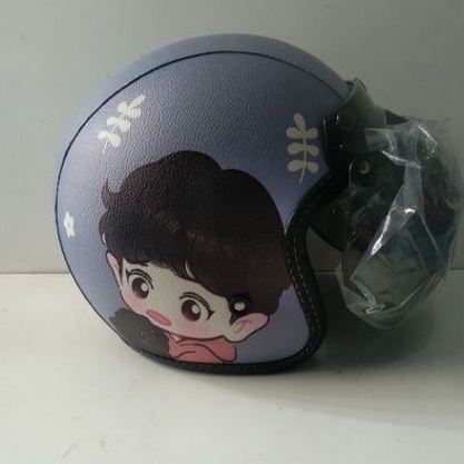 Helm retro  Bogo dewasa motif BTS abu