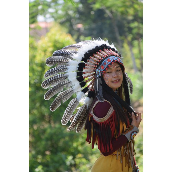 TOPI INDIAN - INDIAN HEADDRESS SMALL KALKUN MONTE BLURIK-AS STOCKED