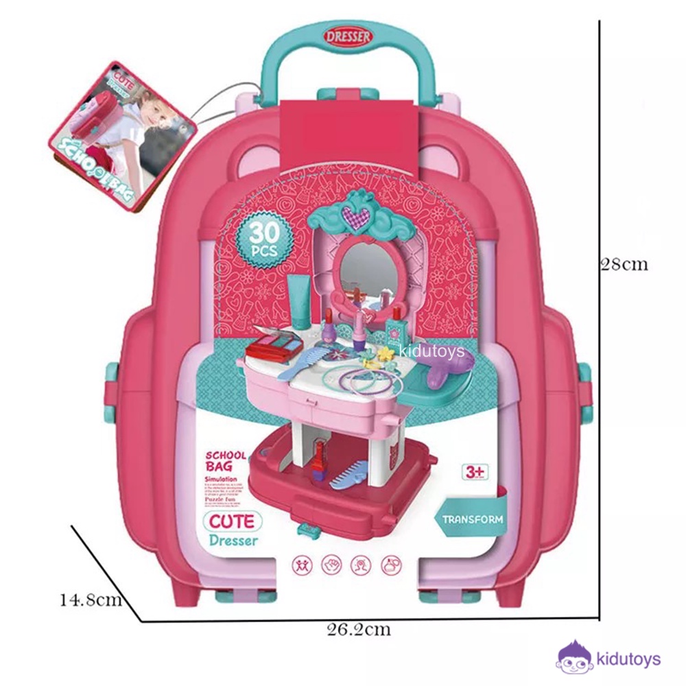 Mainan Anak Perempuan Dandan Make Up Tas Sekolah / School Bag Cute Dresser Make Up Kidu Toys