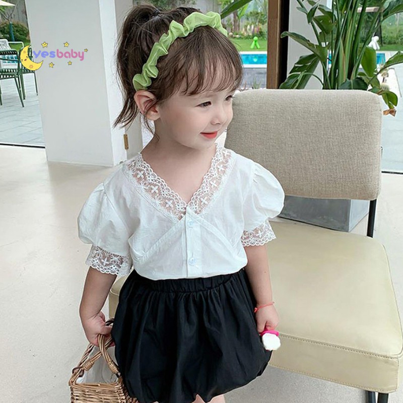 Yesbaby Setelan Blus Lace Lengan Pendek Celana  Bubble 