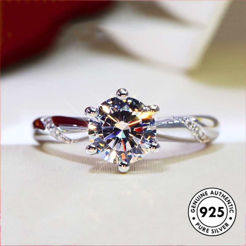 Cincin Bahan S925 Silver Aksen Berlian Untuk Wanita