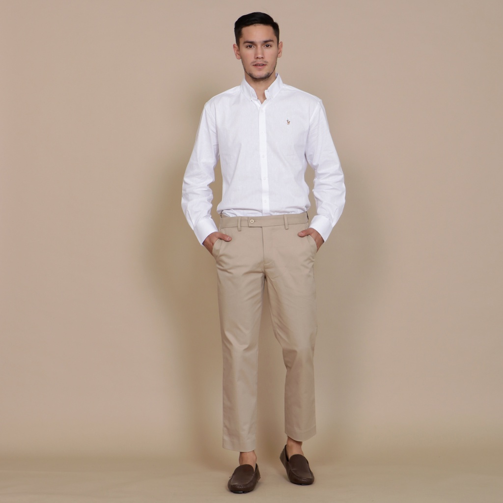 BlueButton Smart Chino Ankle Pants Formal Slim Fit Stretch Magic Waist Celana Panjang Chino - Khaki