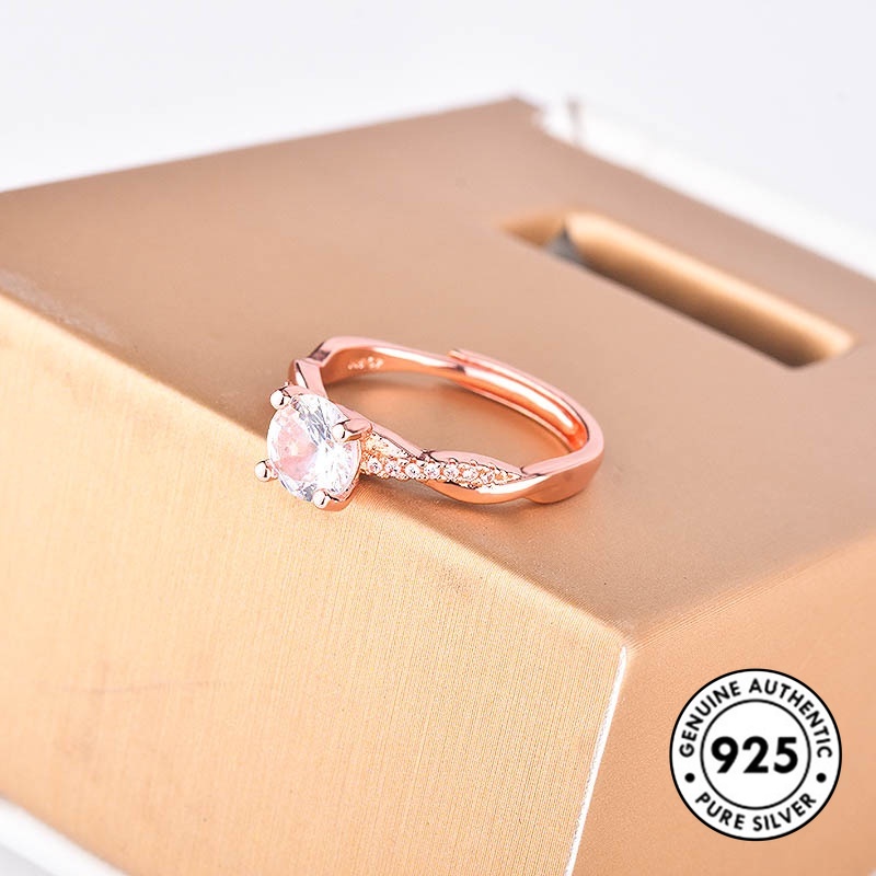 Cincin Berlian Bahan S925 Silver Warna Rose Gold