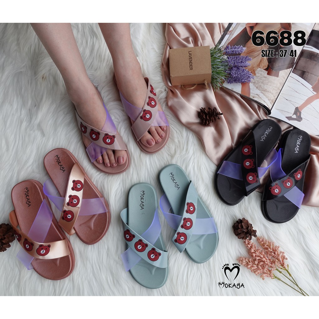 Sandal Slop Wanita Ban Silang 3 Bear brown Cantik Lucu Empuk Import Mokaya / Size 37-41 (6688)