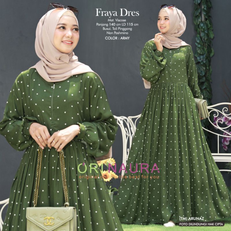 Fraya dress gamis army gamis polkadot gamis hijau gamis dewasa gamis rayon gamis syari gamis wanita 