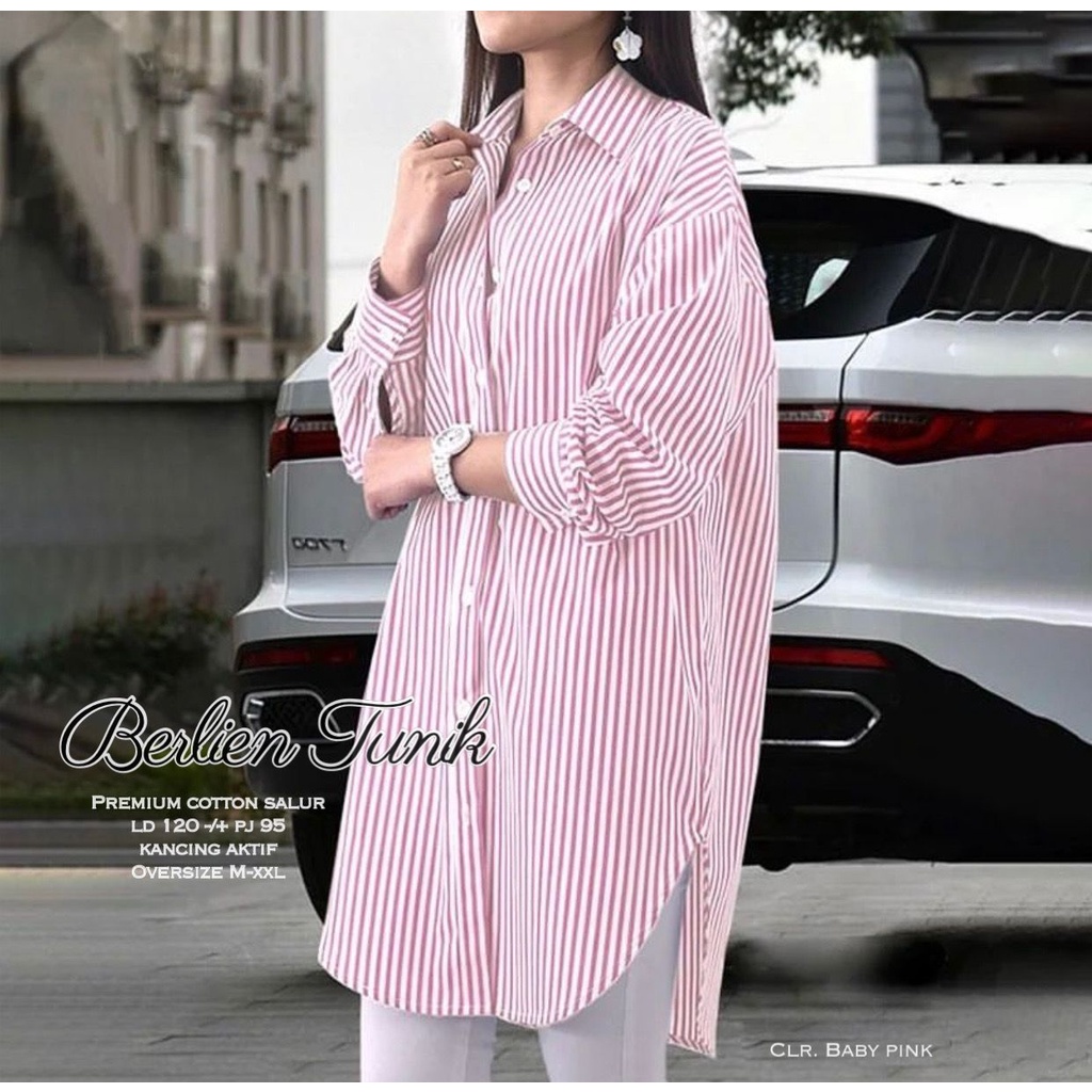 Berlien Tunik Motif Salur Bahan Premium Katun by khasmafashion