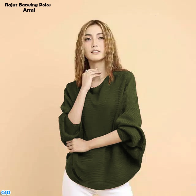 Batwing Polos/Baju Atasan Wanita Kerja Outfit Hijab Looks Blus Blouse Polos Bahan Rajut Halus Bisa Melar Ukuran L