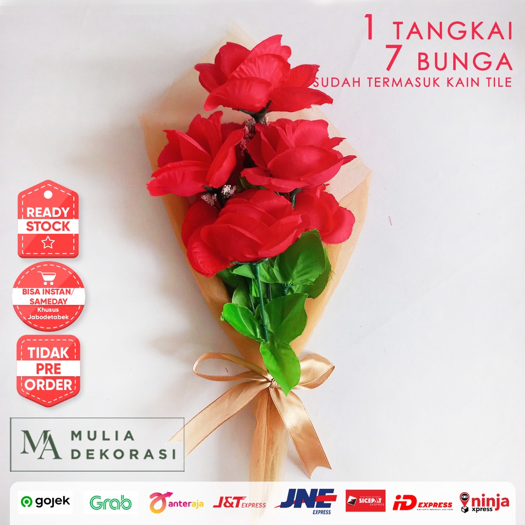 Bucket Bunga Mini Flower Lamaran Seserahan 1 Tangkai 7 Bunga Lengkap Dengan Kain Tile Dan Pita