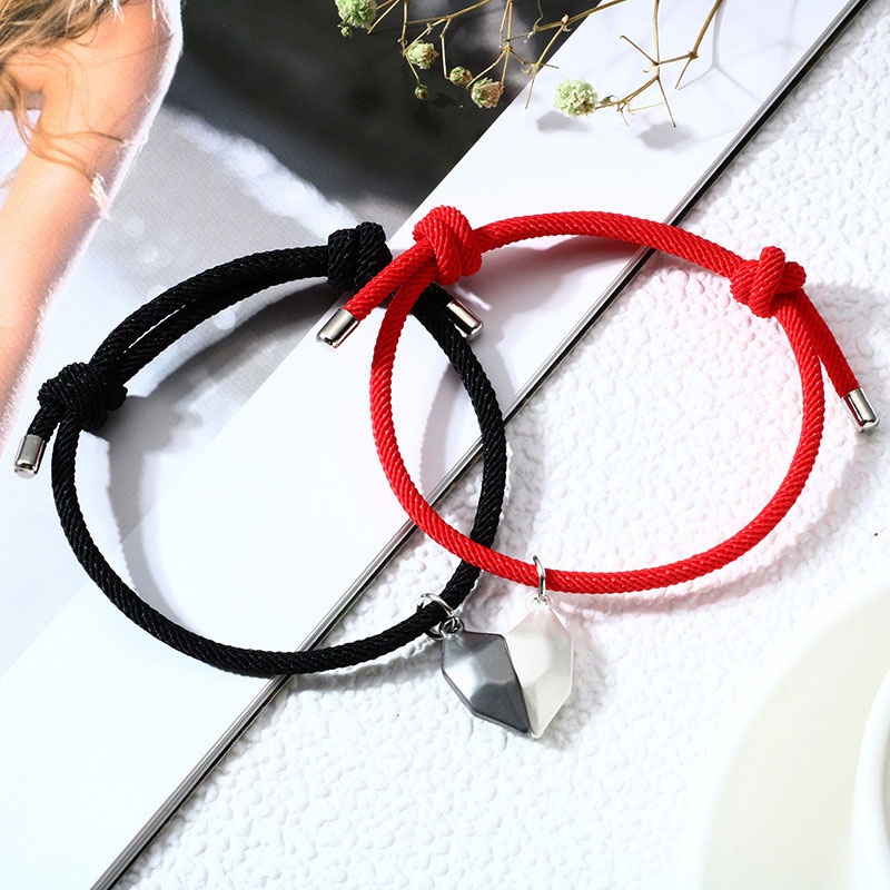 COD❤Baru Hitam Dan Putih Cinta Berharap Batu Pasangan Gelang Jahitan Magnetik Gelang Dikepang Aone