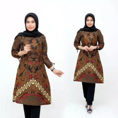 Batik Tunik Shibori Jumputan Terbaru Size S-3l / Hrb026 Yelbor Navbor / Biru Putih