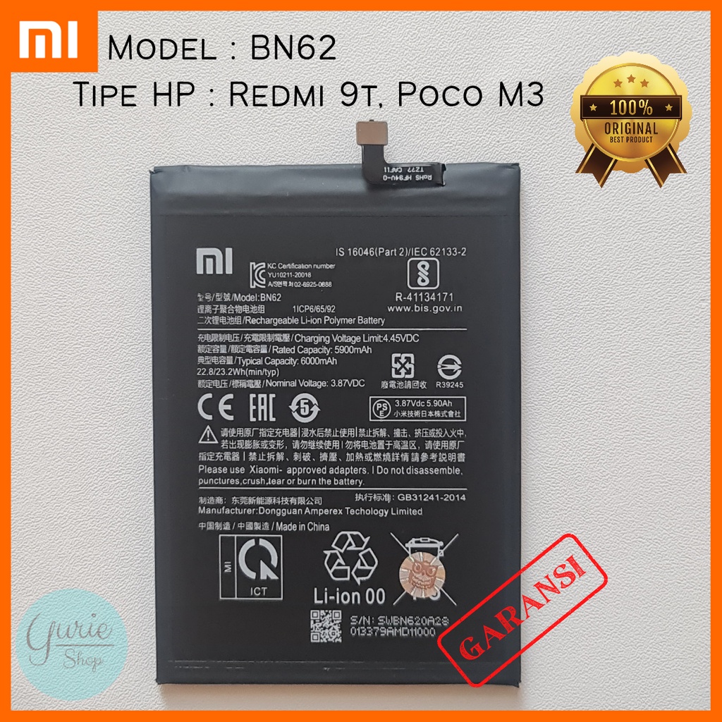 BATERAI BATTERY BATRE XIAOMI REDMI 9T POCO M3 BN62 ORIGINAL